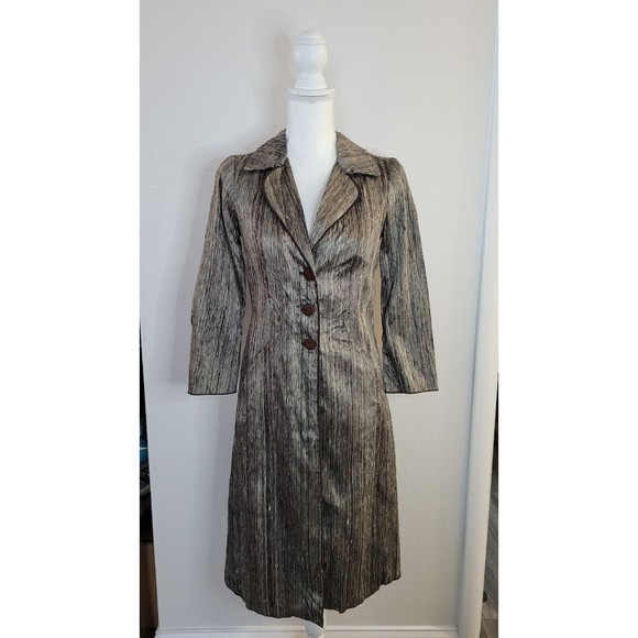 Anthropologie BURNING TORCH Women's Metallic Raw Silk Beaded Duster/Jacket P/SML - Picture 1 of 12